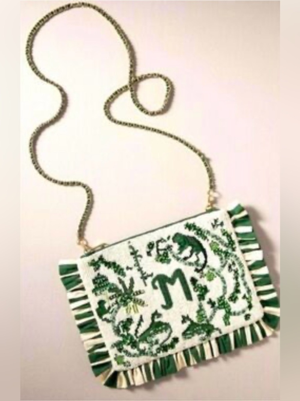 NWT Anthropologie Beaded Monogram Clutch